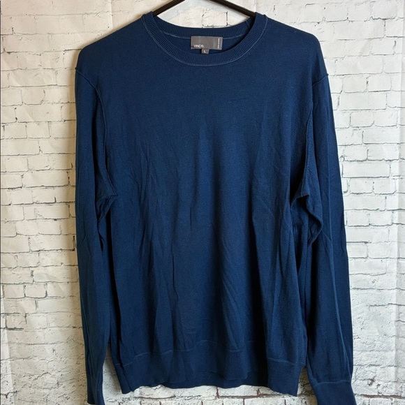 Vince Silk Cashmere Blend Crewneck Sweater Men’s L Blue Elevated Basic Luxury - Picture 1 of 15
